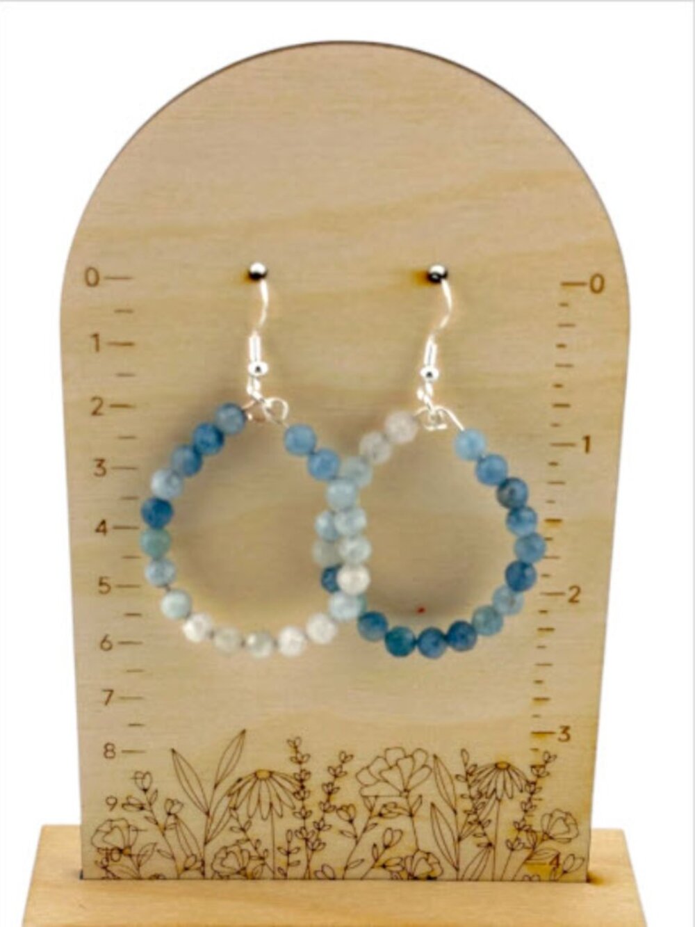 Natural Aquamarine Ombre Hoop Earrings Sterling Silver Coastal March Birthstone - Picture 7 of 9